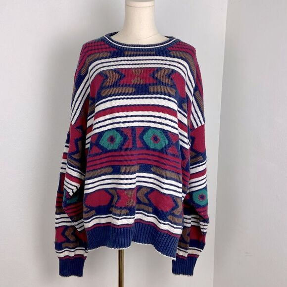 Vintage Artsy‎ Tribal Funky Dad Sweater Heritage Cabincore GrandpaCore - Picture 1 of 8